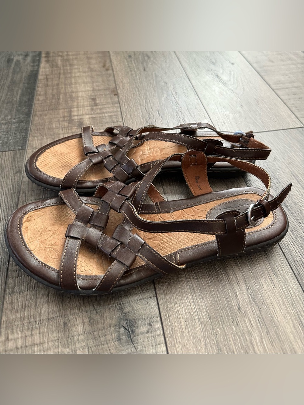 Born Kesia Women’s Dark Brown Leather Strappy Comfort Slingback Sandals Size 8